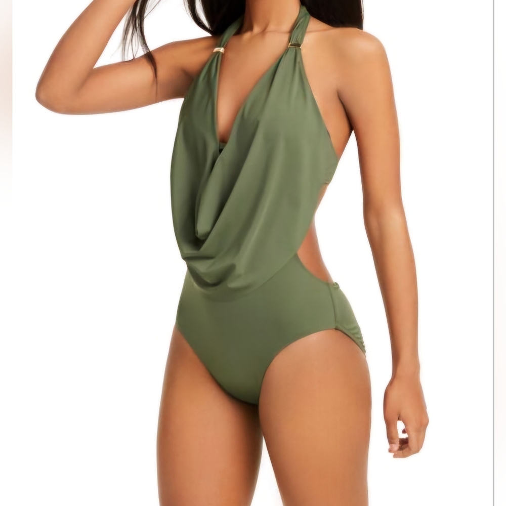 BAR III Solid Cowlneck One-Piece Swimsuit